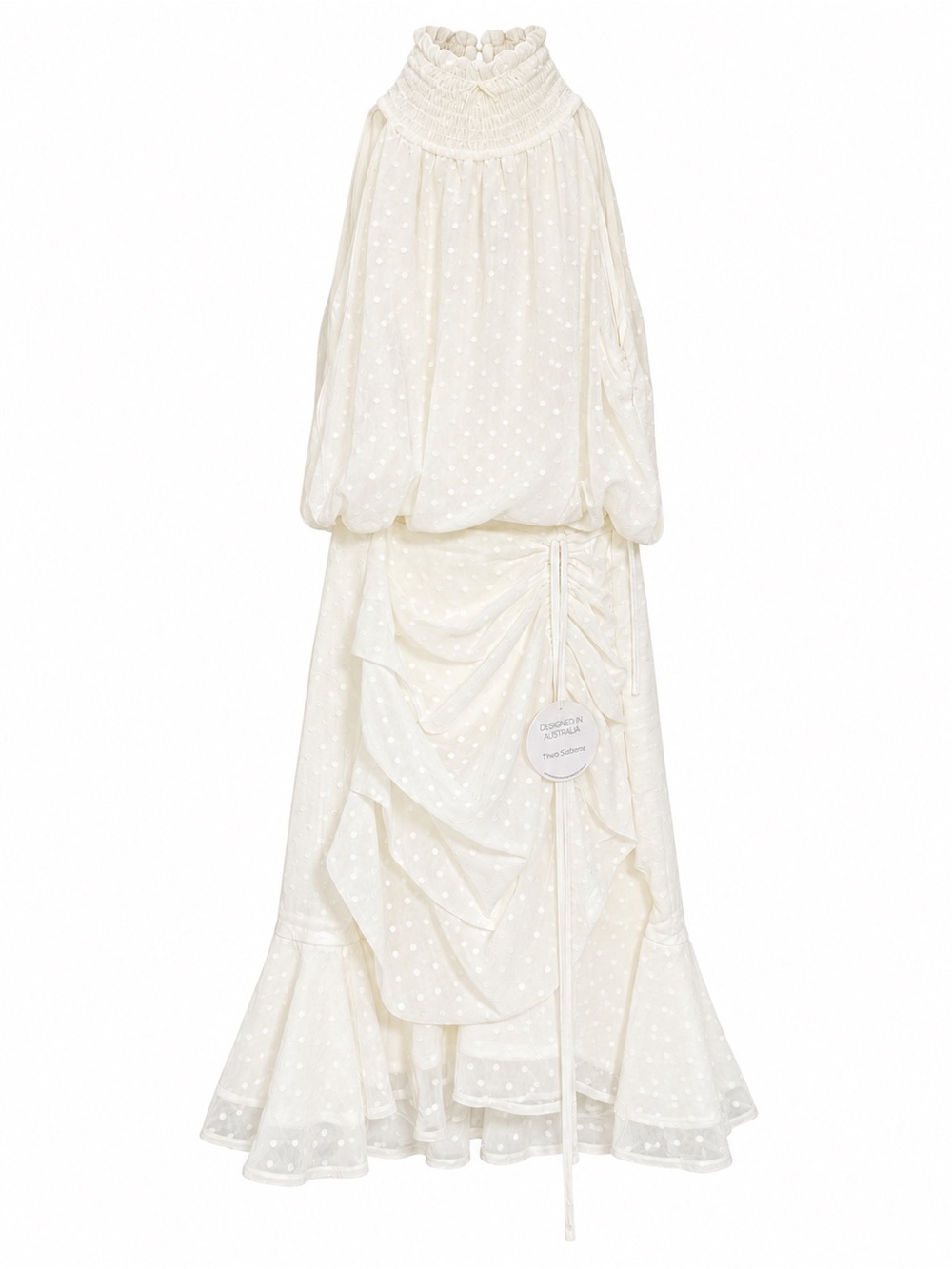 Lulu's Ivory Swiss Dot Halter Maxi Dress